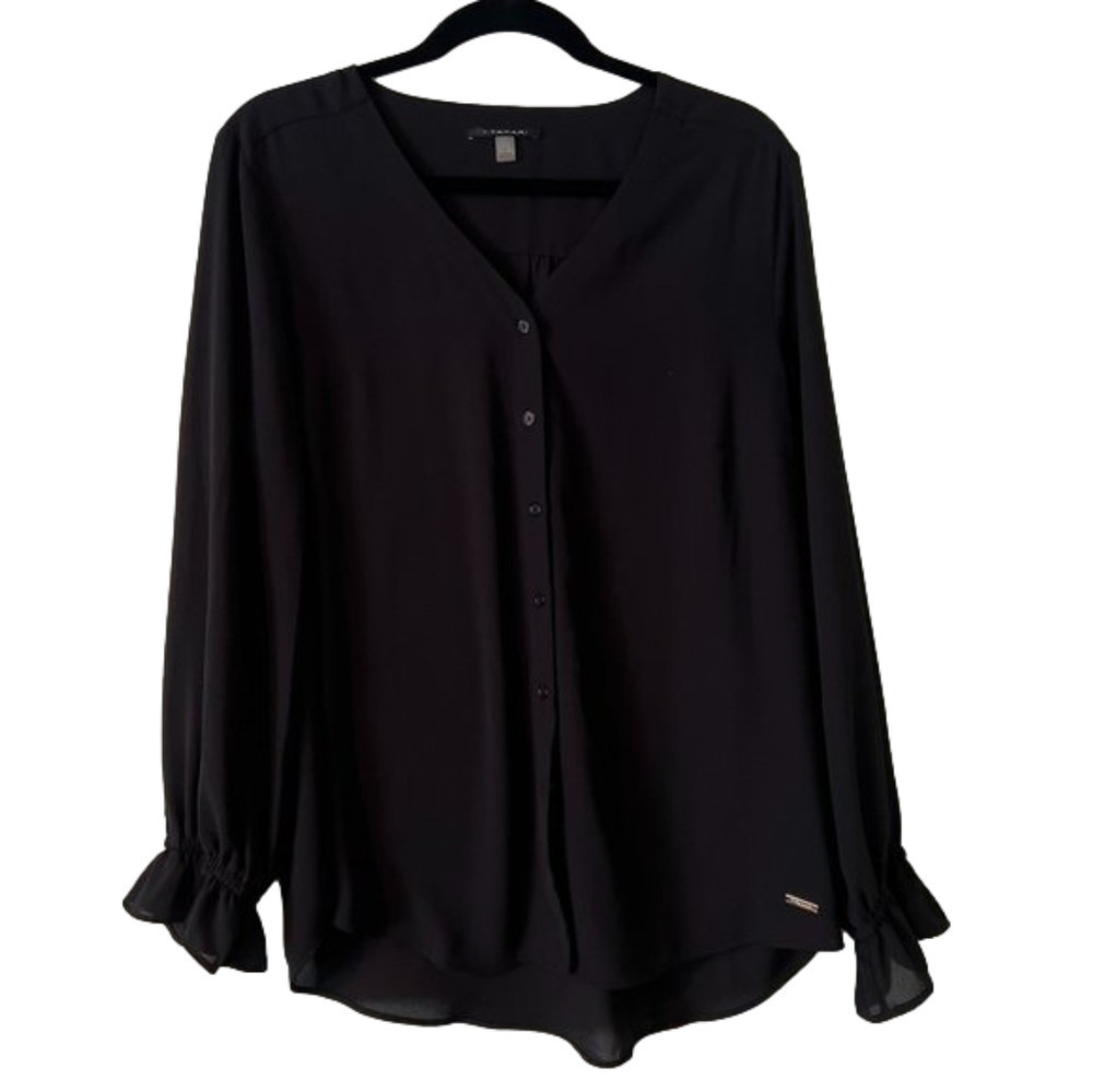 T TAHARI Brand Size Large FEMININE BUTTON FRONT LONG SLEEVE BLOUSE